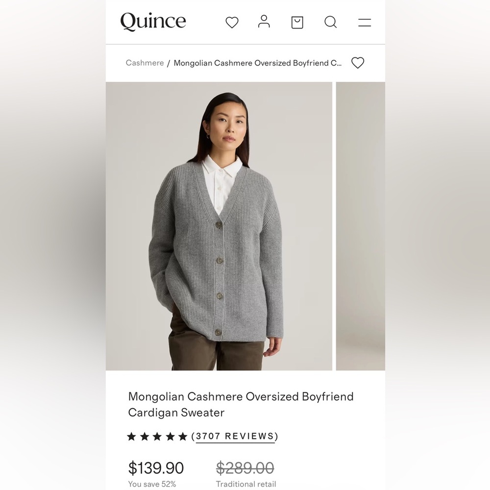 Quince Light Gray Mongolian Cashmere Oversized Cardigan